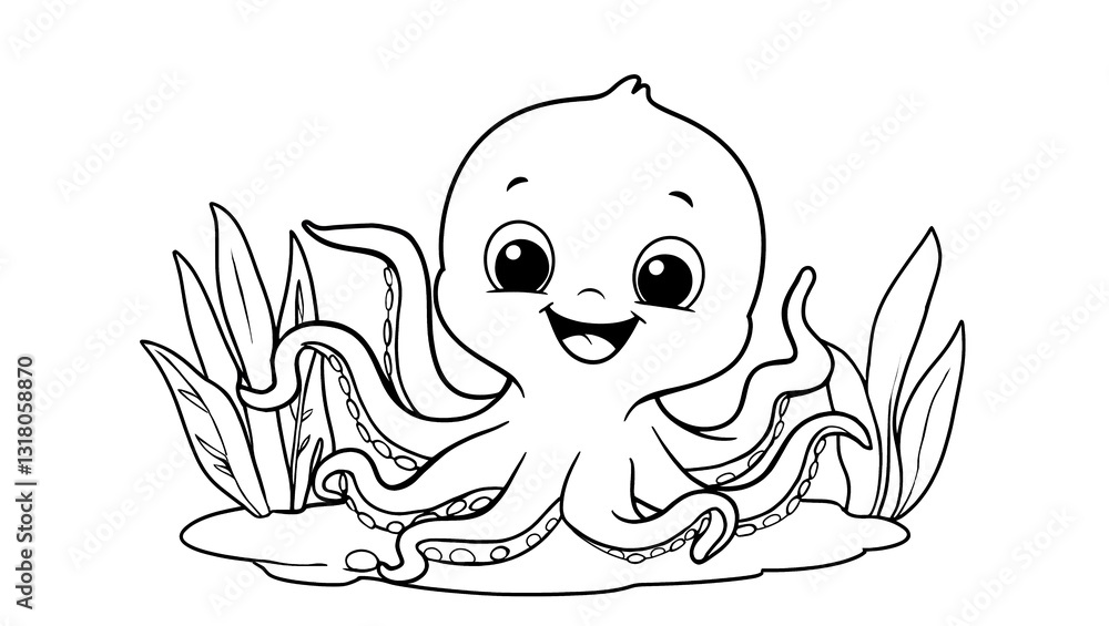 Obraz premium Cheerful Ocean: Cute Octopus & Friends Coloring Book