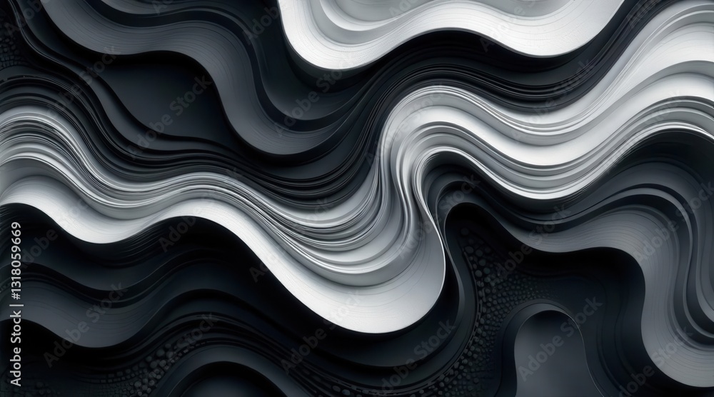 Abstract Monochromatic Wave Form An Intricate Study of Curvilinear Layers in Shades of Gray and Black Abstract Monochromatic Wave Form An Intricate Study of Curvilinear Layers in Shades of Gray and Black