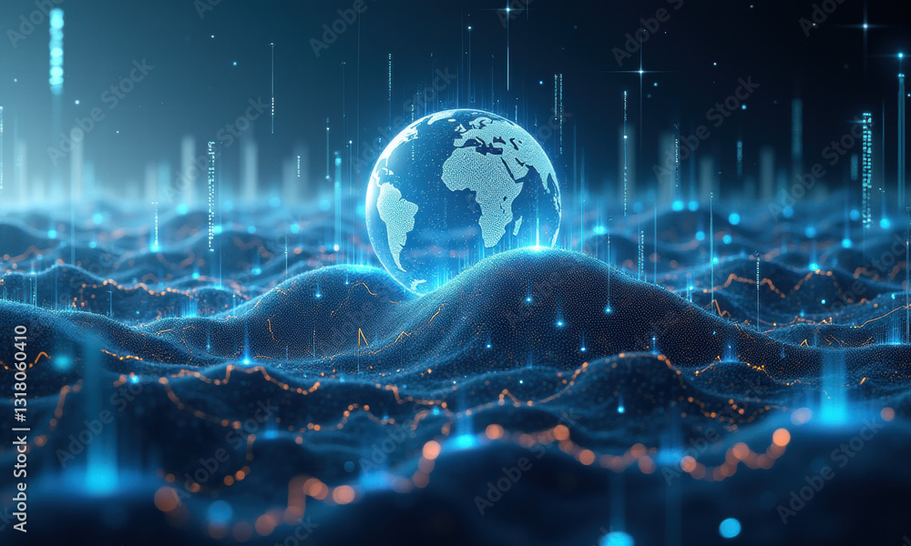 Obraz premium Global Data Network, Digital World, Tech - Futuristic Technology