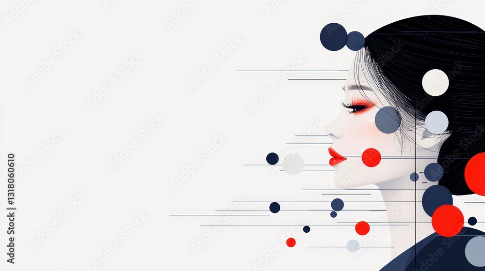 Elegant Woman Profile Abstract Art Japanese Style Red Lips Minimalist Design High Res Elegant Woman Profile Abstract Art Japanese Style Red Lips Minimalist Design High Res