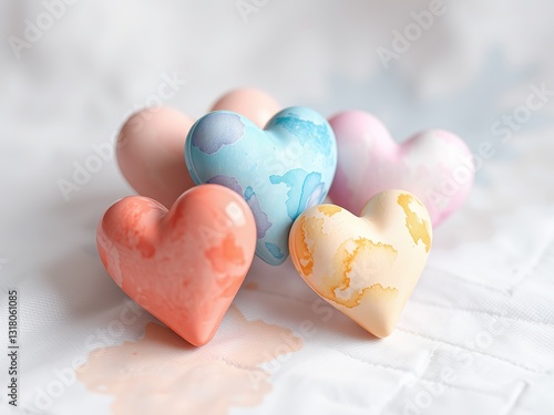 Abstract Hearts on Soft Fabric Backgrounds - Watercolor Style