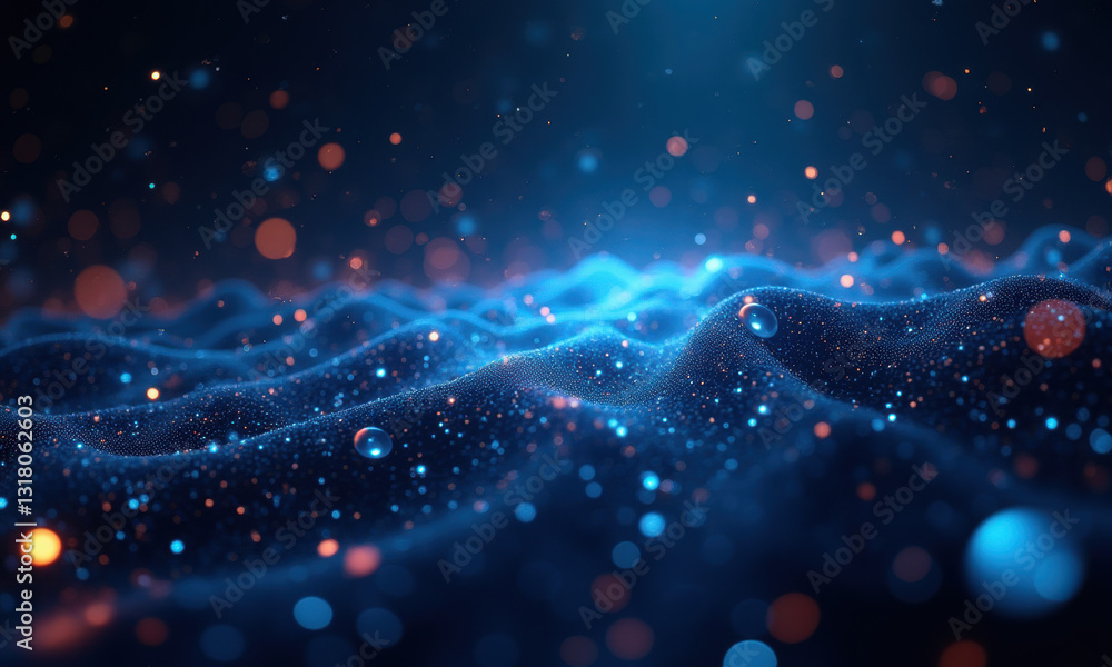 Fototapeta premium Glowing Blue Particle Wave Abstract Background - Abstract backgrounds