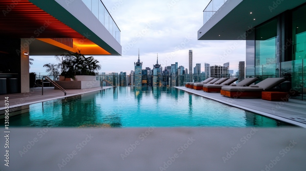 Obraz premium Luxury Rooftop Infinity Pool with City Skyline View