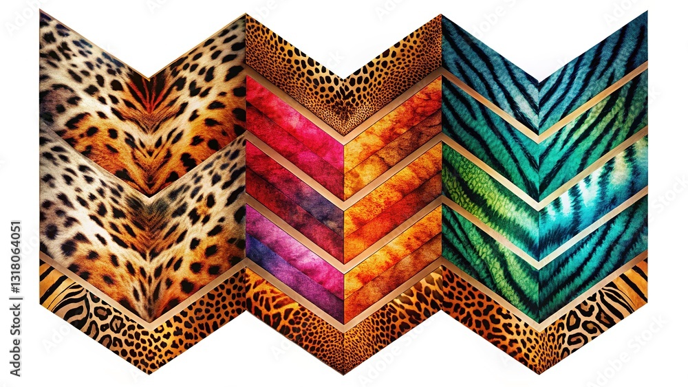 Fototapeta premium Chevron brick pattern, animal print, double-exposed art.