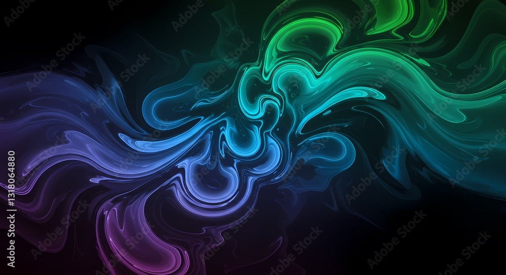 Obraz premium Blue green purple flowing glowing abstract background, cool background