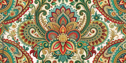 Digital Indian design, paisley damask, framed by thirds.