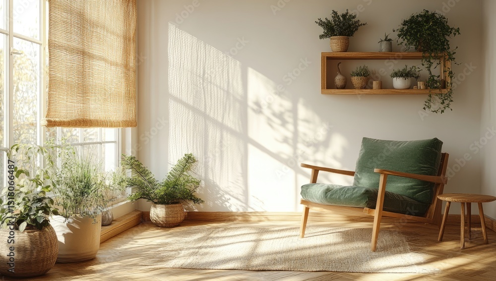 Fototapeta premium Modern living room design with bright and warm atmosphere