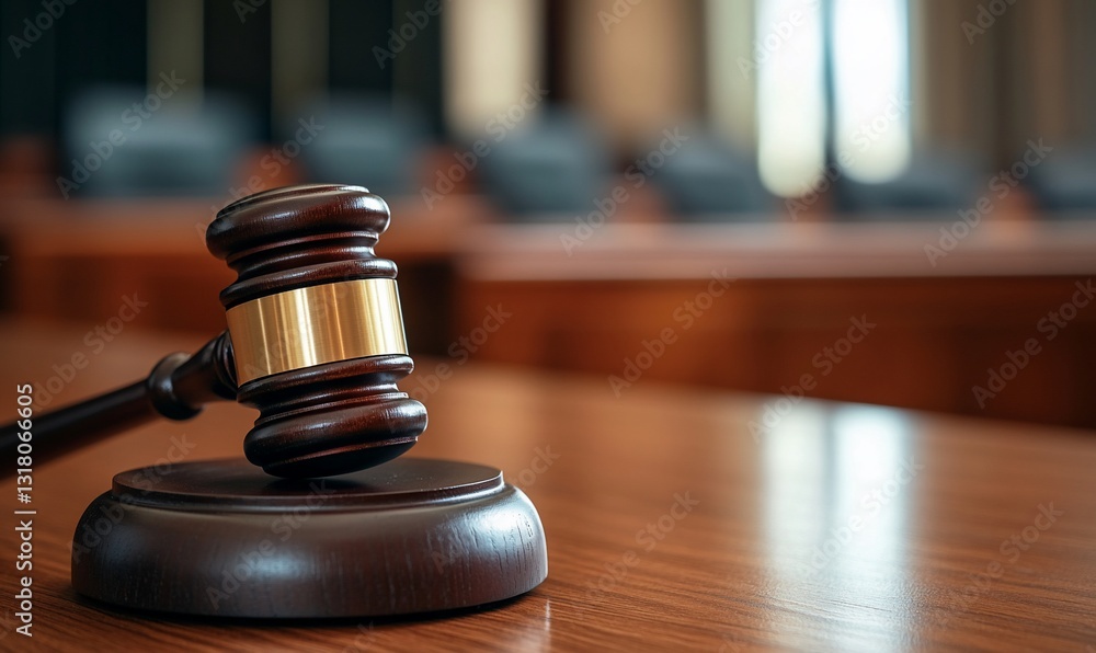 Gavel resting in courtroom during session, showcasing judiciary decision making Gavel resting in courtroom during session, showcasing judiciary decision making