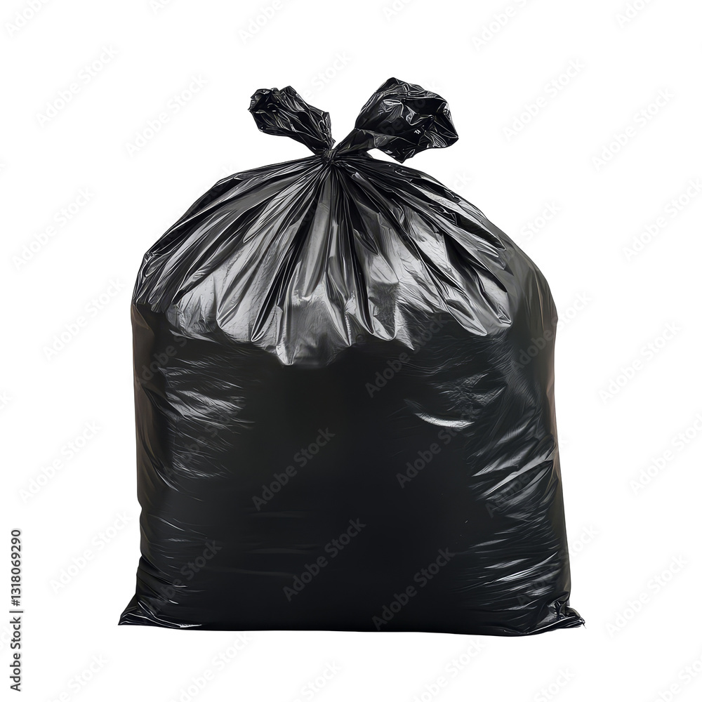 A large black garbage bag isolated on a clean transparent background, ready for disposal or recycling in a tidy setting, Isolated Black Garbage Bag on transparent background A large black garbage bag isolated on a clean transparent background, ready for disposal or recycling in a tidy setting, Isolated Black Garbage Bag on transparent background