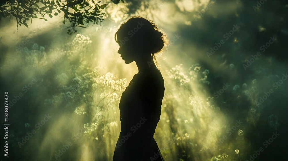 Silhouette of a Woman in a Mystical Forest Silhouette of a Woman in a Mystical Forest