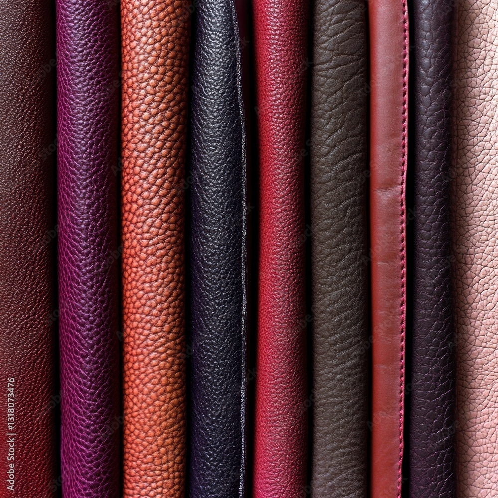 Close-up of various colored leather rolls. Close-up of various colored leather rolls.
