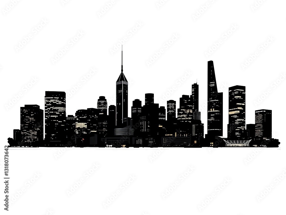 Naklejka premium Perth City Silhouette at Dawn, White Background