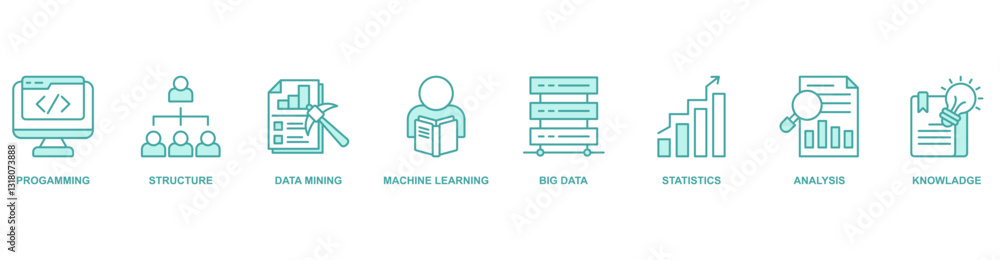 Data Science banner web icon vector illustration concept with icon of progamming, structure, data mining, machine learning, big data, statistics, analysis, knowladge Data Science banner web icon vector illustration concept with icon of progamming, structure, data mining, machine learning, big data, statistics, analysis, knowladge