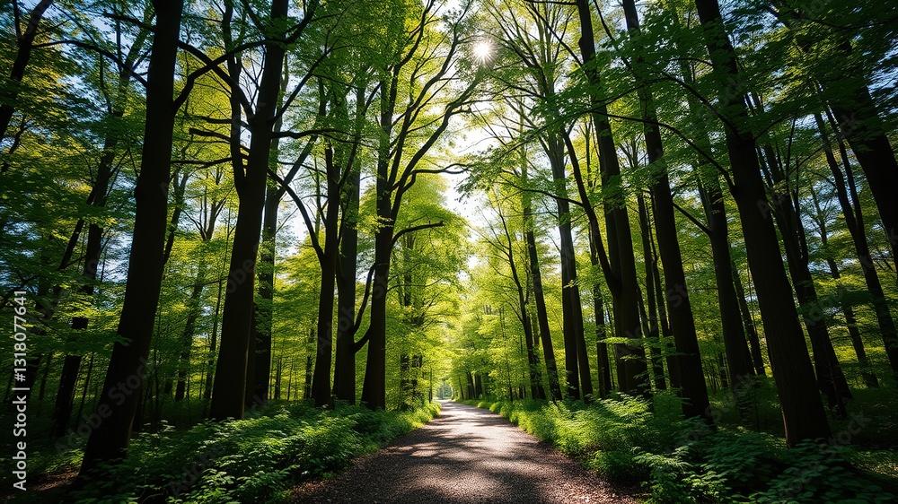 Obraz premium Tranquil Forest Path Under Majestic Trees