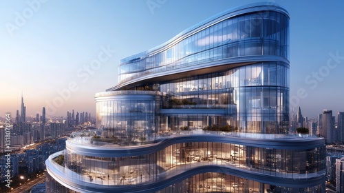 Modern skyscraper, Dubai skyline, futuristic architecture, urban landscape, commercial building