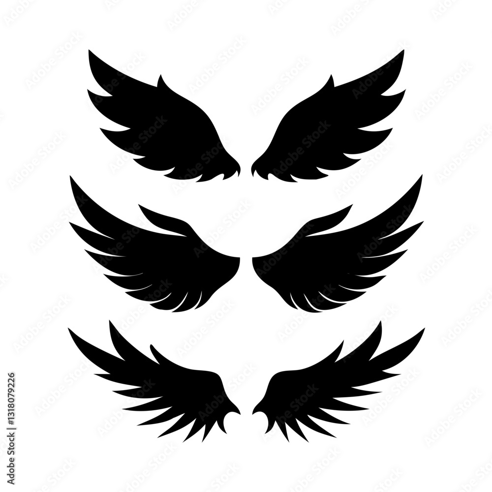 Fototapeta premium set of Black wings silhouette vector set