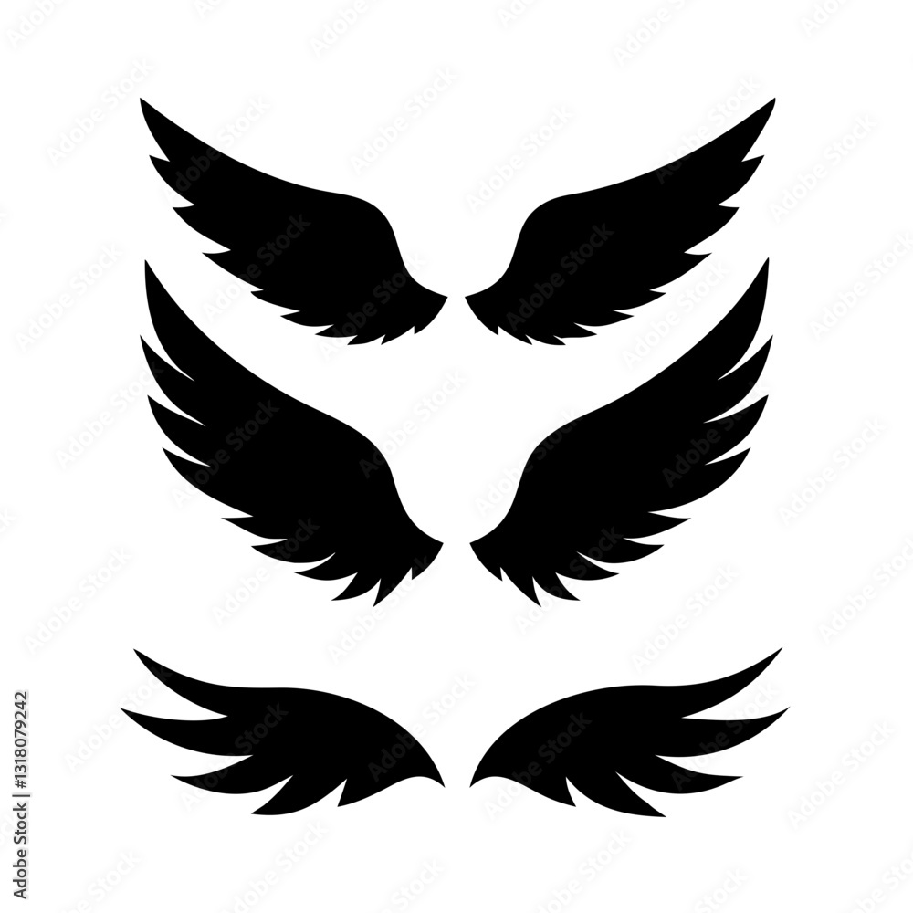 Fototapeta premium set of Black wings silhouette vector set