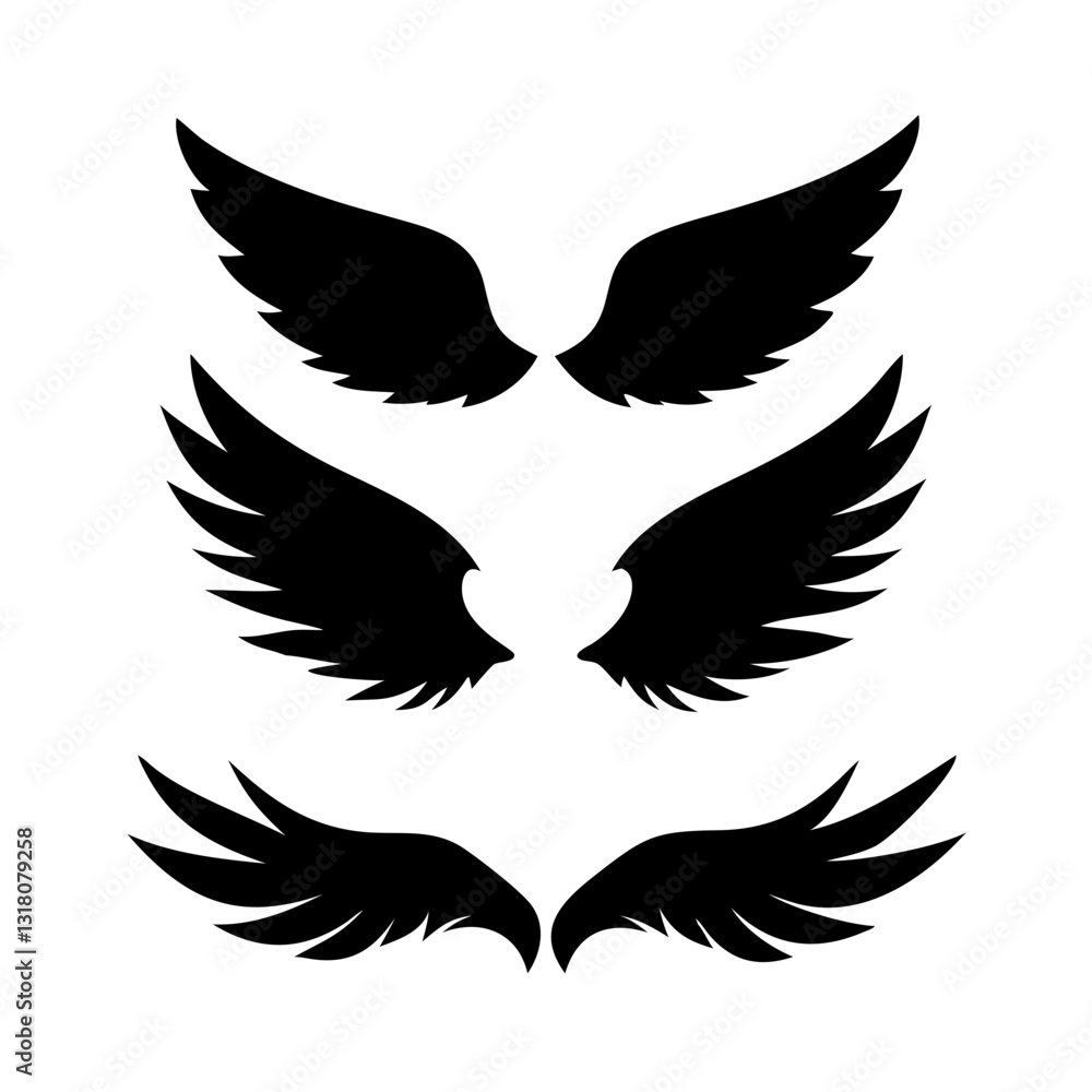 Fototapeta premium set of Black wings silhouette vector set