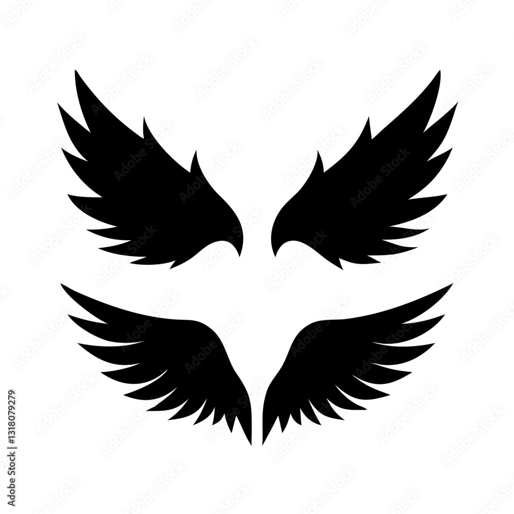 Obraz premium set of Black wings silhouette vector set