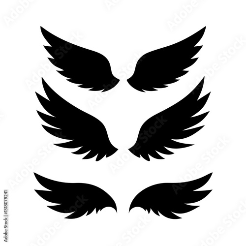 set of Black wings silhouette vector set