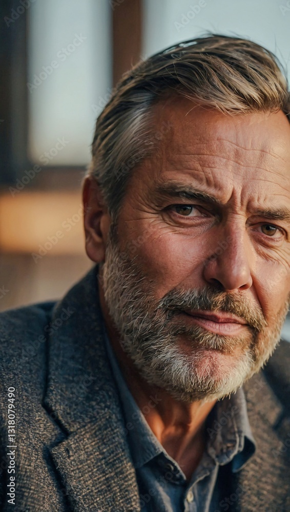 Obraz premium Authentic middle-aged man radiating warmth and sincerity in his expression.