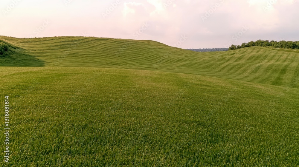 Obraz premium Serene Rolling Green Hills Landscape Meadow Grassland Nature Background