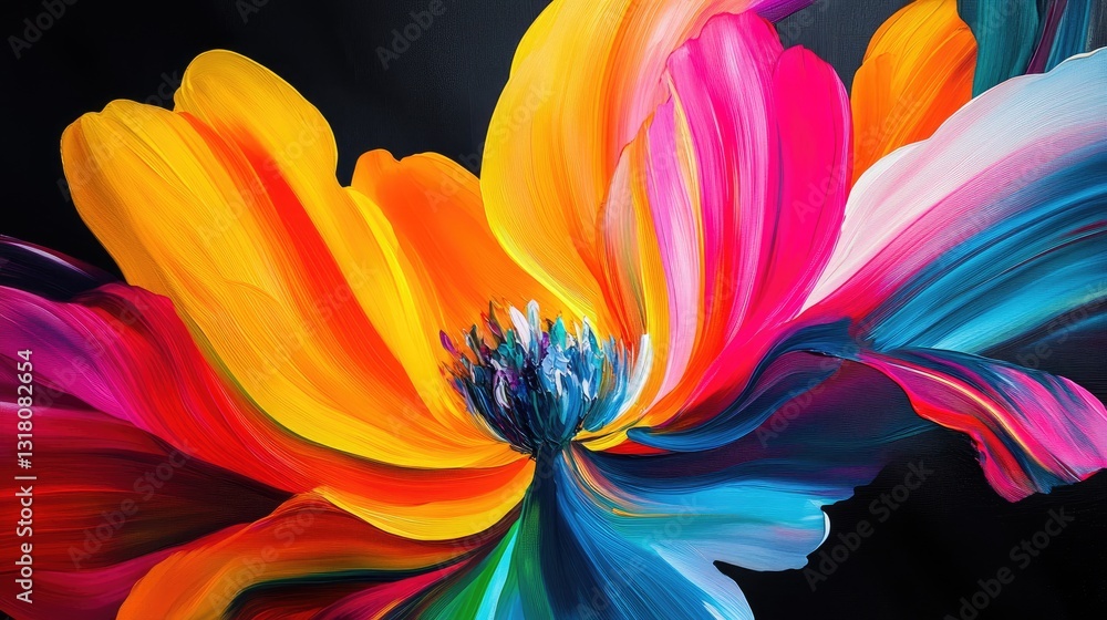 Obraz premium Vibrant Abstract Flower with Striking Colors and Artistic Brush Strokes for Creative Decoration