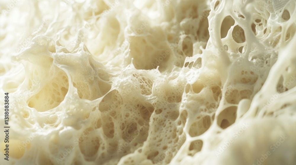 Close up view of porous and foamy white substance Close up view of porous and foamy white substance