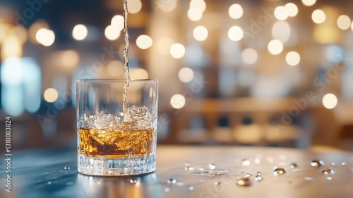 Whiskey pour, bar, bokeh, night
