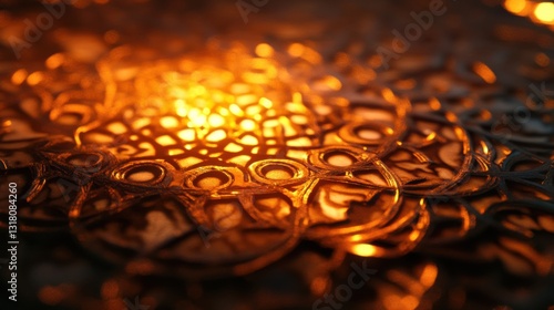 Close-up of the Quran with detailed Arabic calligraphy, lit by warm candlelight.