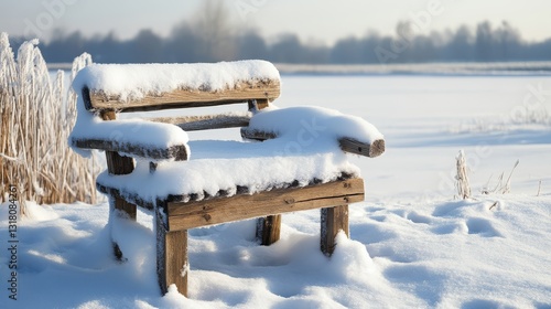 Wallpaper Mural Winter scene snow-covered bench frozen landscape photography tranquil close-up serenity Torontodigital.ca