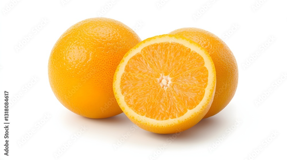Fresh Orange Fruit with a Sliced Half Showing Juicy Interior and Vibrant Color Fresh Orange Fruit with a Sliced Half Showing Juicy Interior and Vibrant Color
