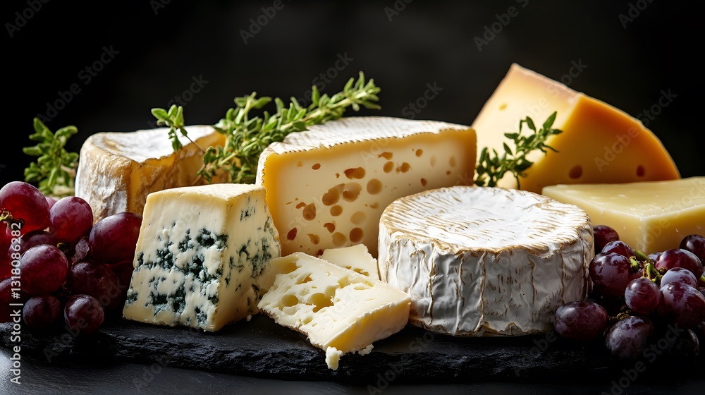 A Delightful Cheese Platter with Grapes and Thyme A Delightful Cheese Platter with Grapes and Thyme
