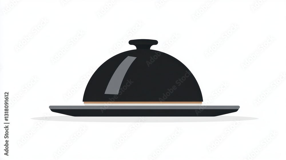 Black cloche on platter, restaurant food service Black cloche on platter, restaurant food service