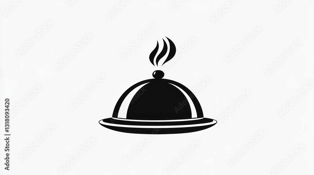 Obraz premium Hot food cloche, restaurant, steaming dish, white background, menu design