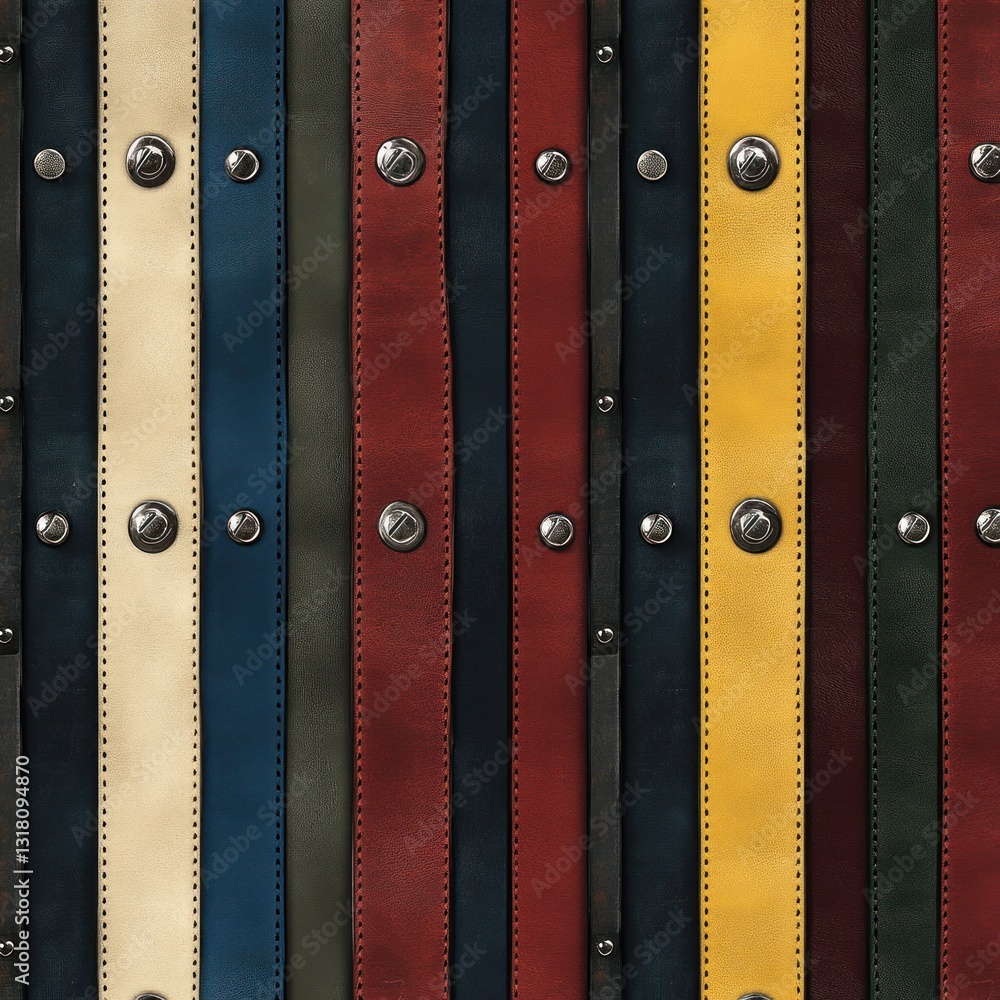 Obraz premium Colorful leather straps with metal rivets.