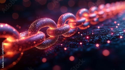 Innovative blockchain technology concept featuring a circuit board chain with integrated cpu on a striking blue futuristic background
