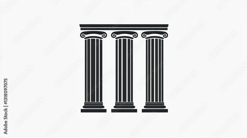 Three Greek columns, architecture, design, white background, classical style, website design Three Greek columns, architecture, design, white background, classical style, website design
