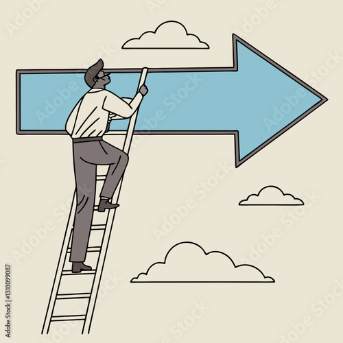 Illustration depicting ambitious professional climbing ladder towards success