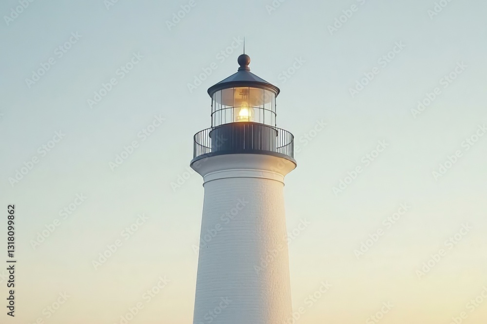 Bright Lighthouse Beacon at Sunset with Clear Sky Background Bright Lighthouse Beacon at Sunset with Clear Sky Background