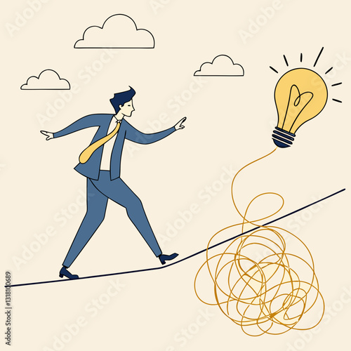Seeking innovation a businessman balances challenges to light bulb moment