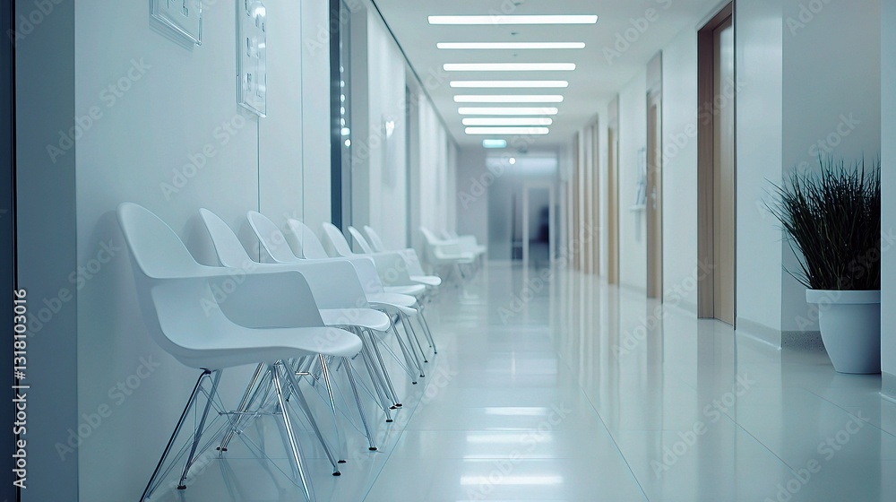 Fototapeta premium Modern Empty Hospital Corridor with Minimalist Design