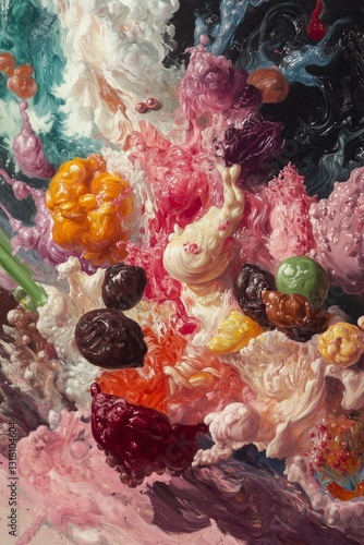 Obraz na płótnie Black and Dark Academia style artwork and Oil Painting, home decor for moody and dark theme a painting of a bunch of fruit and ice w salonie