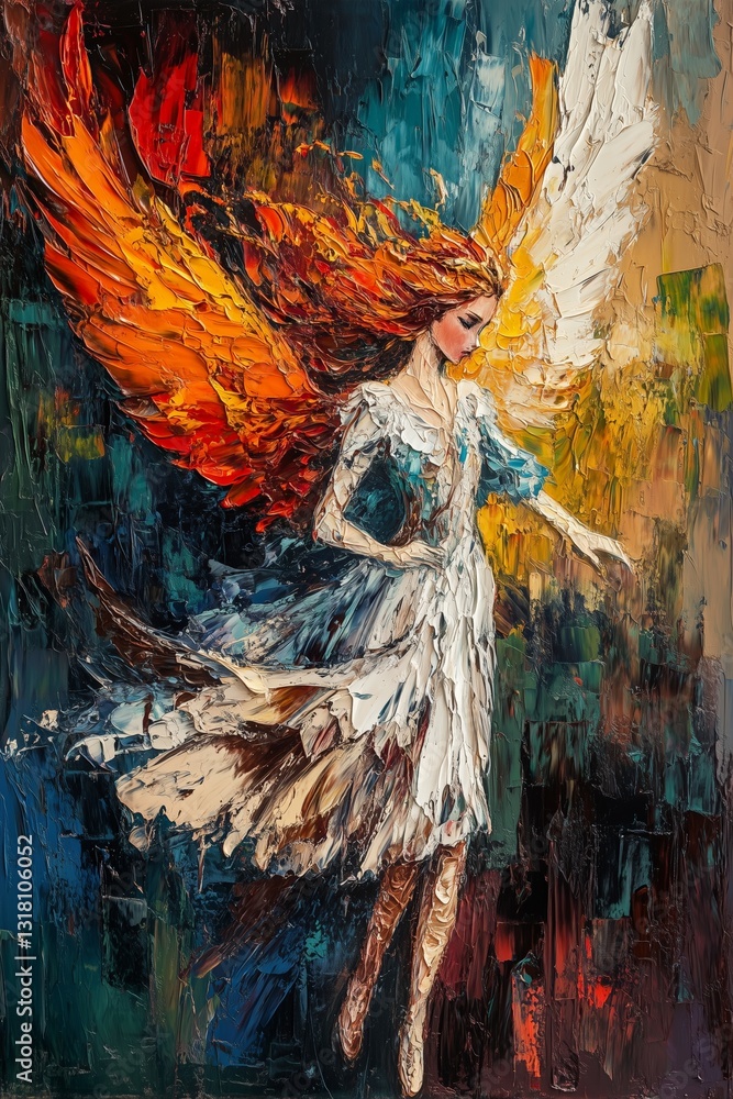 Black and Dark Academia style artwork and Oil Painting, home decor for moody and dark theme a painting of a woman with wings