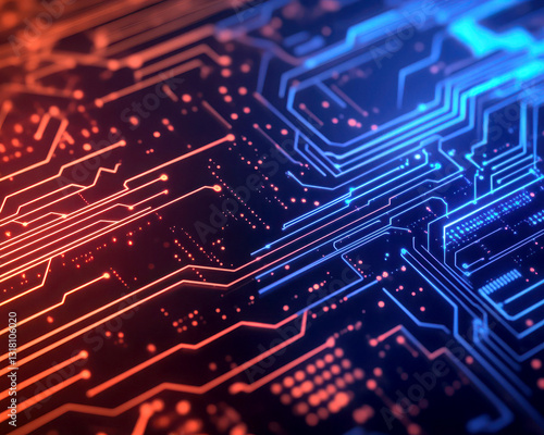 Wallpaper Mural Abstract circuit board background in vibrant blue and orange. Torontodigital.ca