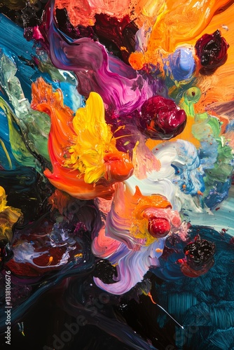 Black and Dark Academia style artwork and Oil Painting, home decor for moody and dark theme a painting of colorful paint