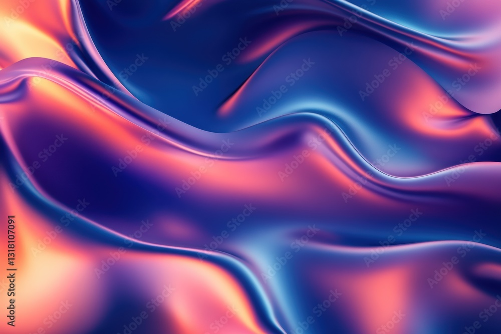 Fototapeta premium Colorful Abstract Fabric Texture with Fluid Waves and Light Reflection in Blue and Magenta Tones