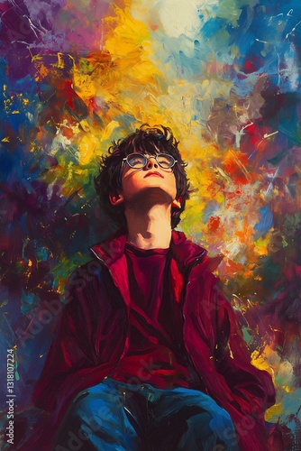Obraz na płótnie Black and Dark Academia style artwork and Oil Painting, home decor for moody and dark theme a painting of a man with glasses on his head w salonie