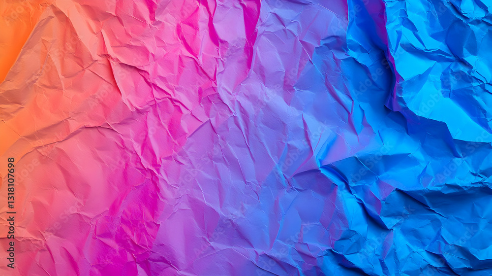 Obraz premium Textured Abstract Background Of Colorful Crumpled Creased Paper With Gradient Ombre In Pink Purple And Blue