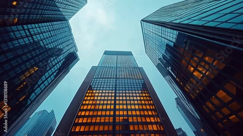 Wallpaper Mural Captivating Low-Angle View of Modern Skyscrapers Reaching Towards a Cloudy Sky Torontodigital.ca